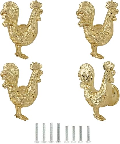 Perillas de gallo dorado (4 unidades), mango de aleación de zinc para armarios y cajones, manijas decorativas para muebles de cocina, sala de estar,