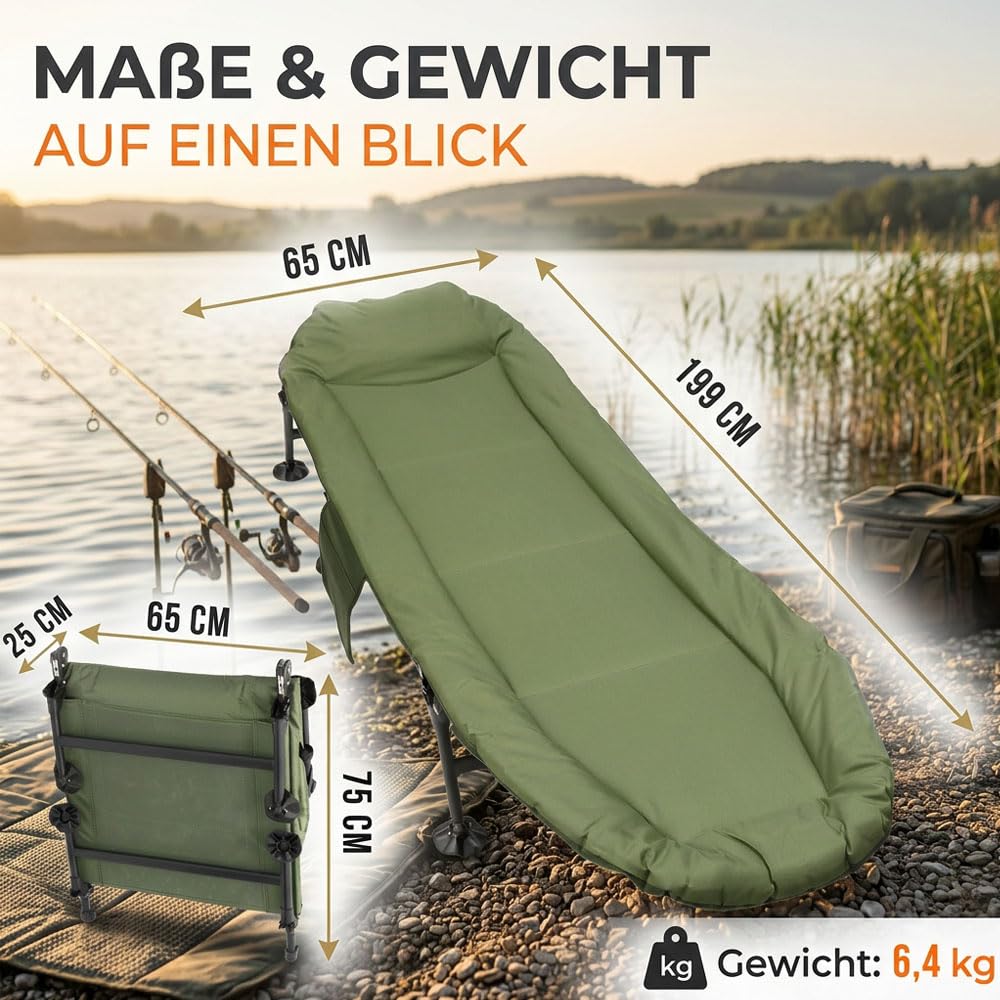 Angelliegen Tasche XL 100 x 90 x 25 cm – Bed Bag Transporttasche für Karpfenliege & Bedchair – 600D Polyester mit PVC-Boden – Gepolsterter Schultergurt & Tragegriffe – Grün