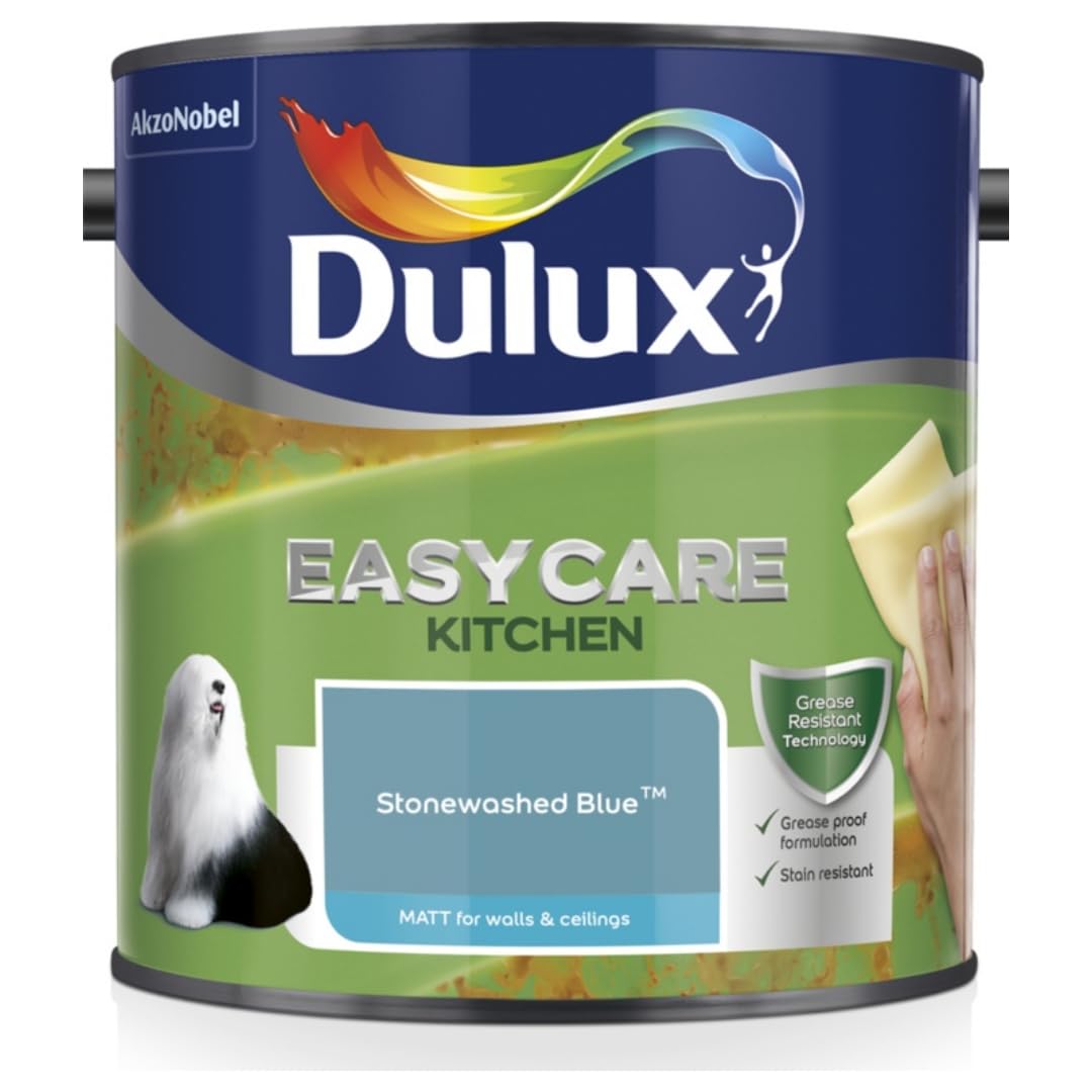 Stonewashed Blue Dulux Easycare Kitchen Matt Emulsion Paint 2.5L – Grease & Stain Resistant, Washable Matt Finish, Durable Interior Paint for Kitchen Walls & Ceilings