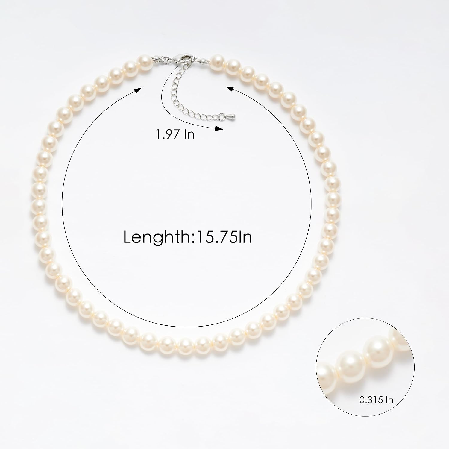 Pearl Necklace for Women, Round White Pearl Choker Necklace | Selected Pearls, Classic Style, Adjustable Extender, Elegant Gift Box