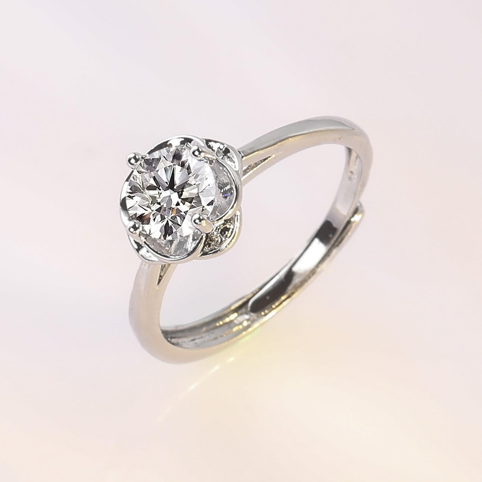 Damska obrączka ślubna białe złoto pierścionek 18K laboratoryjny diament kwiat z cyrkonią rozmiar H 1/2 moda dla cioci biżuteria rocznicowa