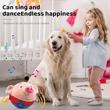 Active Moving Pet Plush Toy, 2024 New Squeaky Moving Dog Ball Toy Interactive Dog Puppy Toys Washable Cartoon Pig Plush Sound Electronic Dog Toy Shake Bounce Boredom Talking Toys for Pets (Blue Pig)