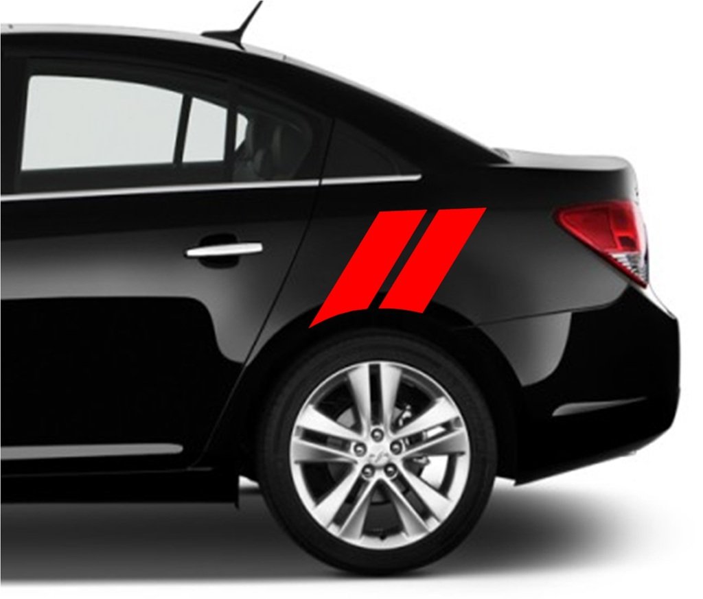 Clausen's World Rear Fender Hash Mark Double Bars Racing Stripes Vinyl Grand Sport Graphic Decals 4", Fits Cruze, Red