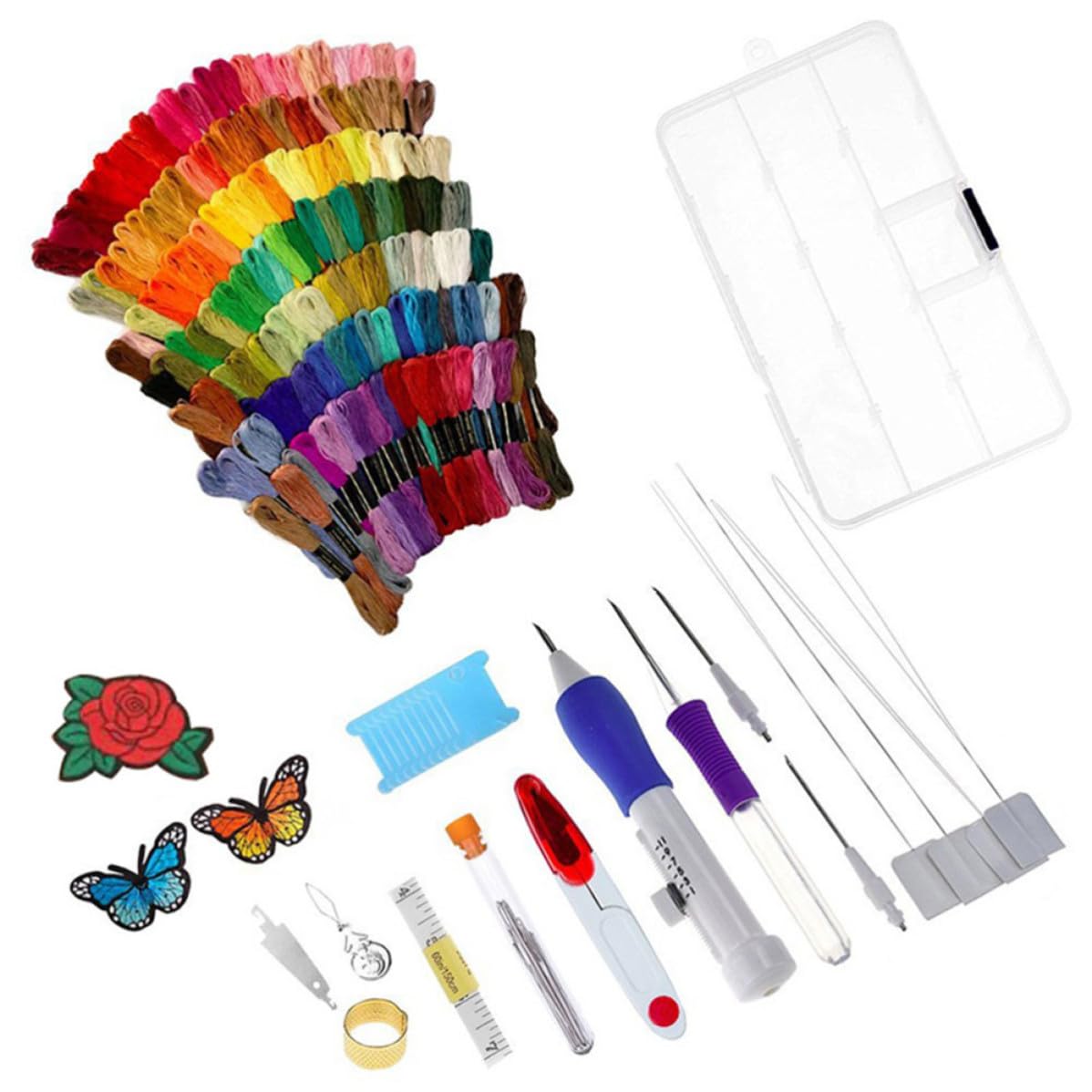 HYTROVE Kit de Bordado Incluye Hilos y Agujas Pequeñas, Medianas y Grandes de 136 Piezas con Aguja Perforadora para Principiantes Adecuado para Manualidades y Bordado