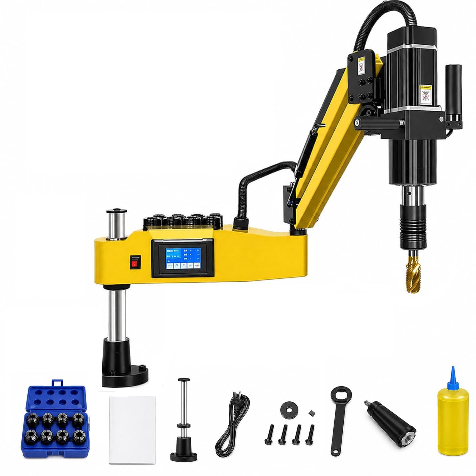 HaiZethonic Electric Tapping Arm,Electric Tapping Machine,with 312rpm, 1000mm Flexible Tapping Arm,Vertical Type Air Tapping Machine, Drilling Tapper, Intelligent Touch Screen, 8Pcs Collets(M3-M16)