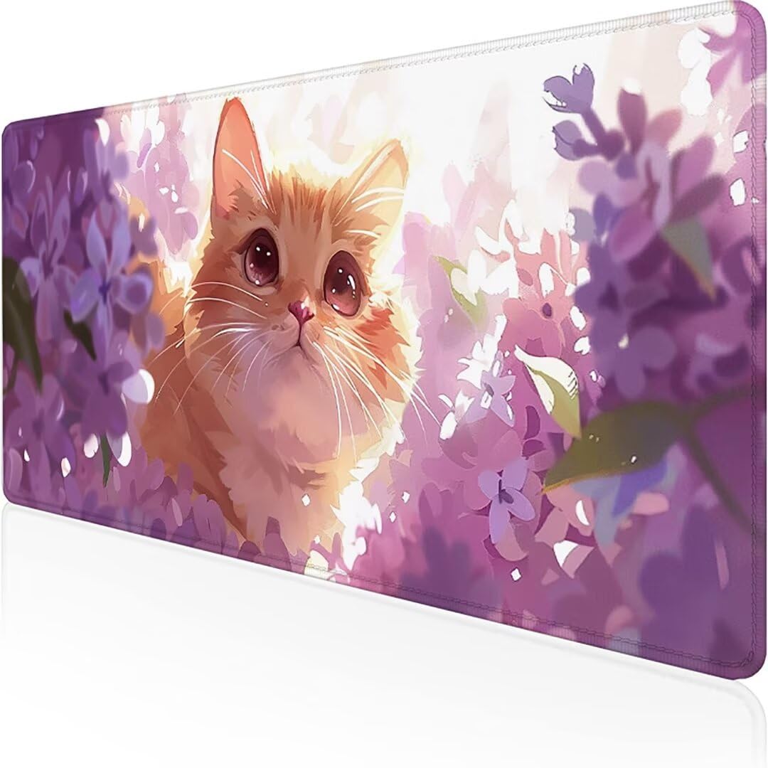 Excel Shortcut-Tasten-Mauspad - erweitertes großes 1200 x 600mm XL-Spickzettel-Gaming-Mauspad | PC-Büro-Tabellenkalkulation-Tastaturmatte | rutschfeste genähte Kante Gelb Katze
