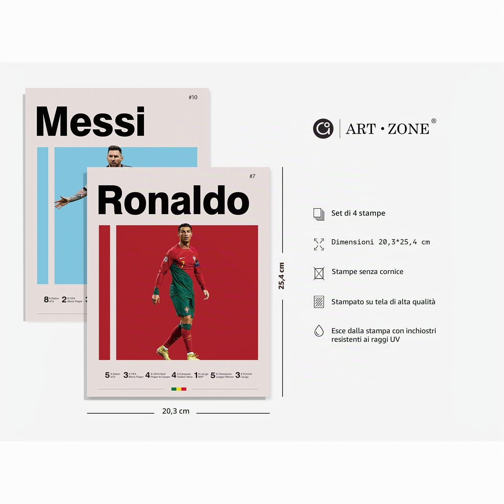 Poster di calcio 8x10 pollici Stampe su tela Senza cornice Set di 4 - Messi, Ronaldo, Mbape e Neymar Famoso Calcio Poster Superstar Decorazione sportiva per la camera da letto dei ragazzi Arte murale