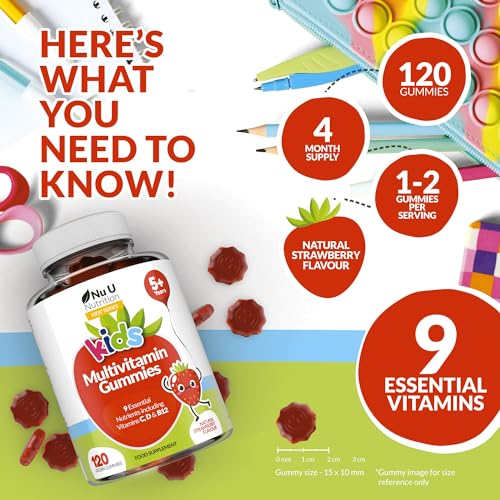 Multivitamin Gummies for Kids - 120 Vegan Gummies - 4 Month Supply - Tasty Strawberry Flavour - 9 Essential Vitamins Including C, D & B12 - Made in The UK - Nu U Nutrition - Image 5