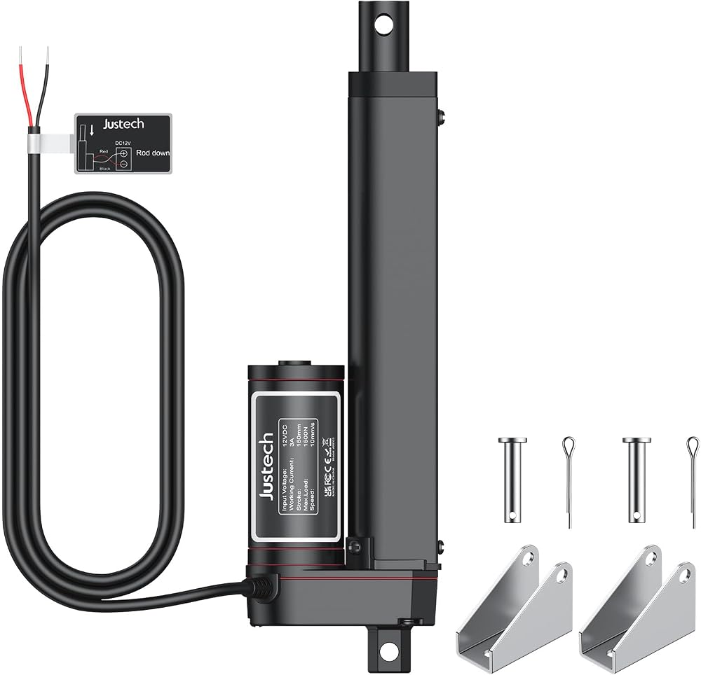Justech 330LBS/1500N-6inch/150mm 12V Linear Actuator with Bracket, Black — 사진 1