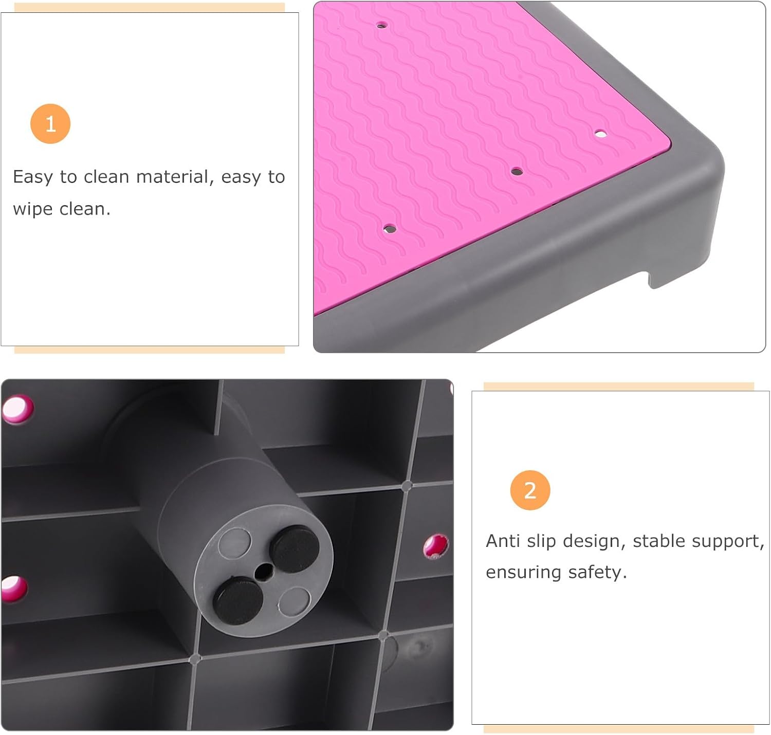 Pink Plastic Toilet Step Stool with Non Slip Support for Adults