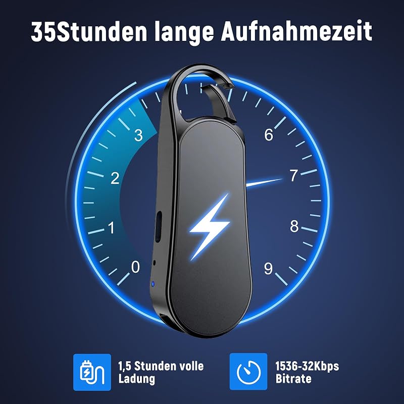 Howabo 64GB Mini Diktafon Kulcstartó Dizájn - 35 Óra Felvételi Idő, Fém Ház, Hi-Fi Hang, Interjú Meetinghez
