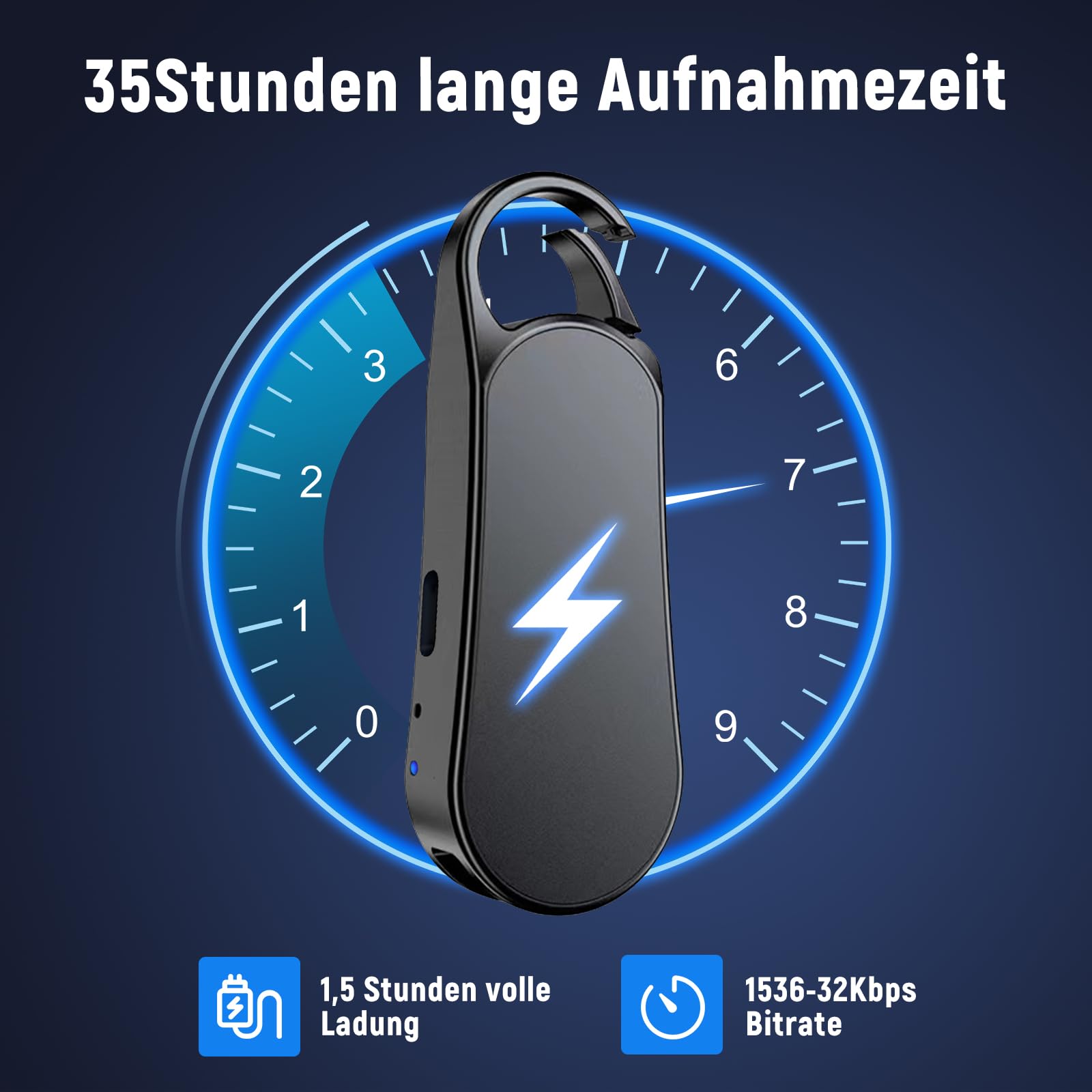 64GB Ponovo Grabadora de Voz Diseño Llavero con Carcasa Metálica, Funcionamiento con Un Botón, Audio Hi‑Fi 1536 kbps y Activación por Voz – Ideal para Entrevistas y Reuniones