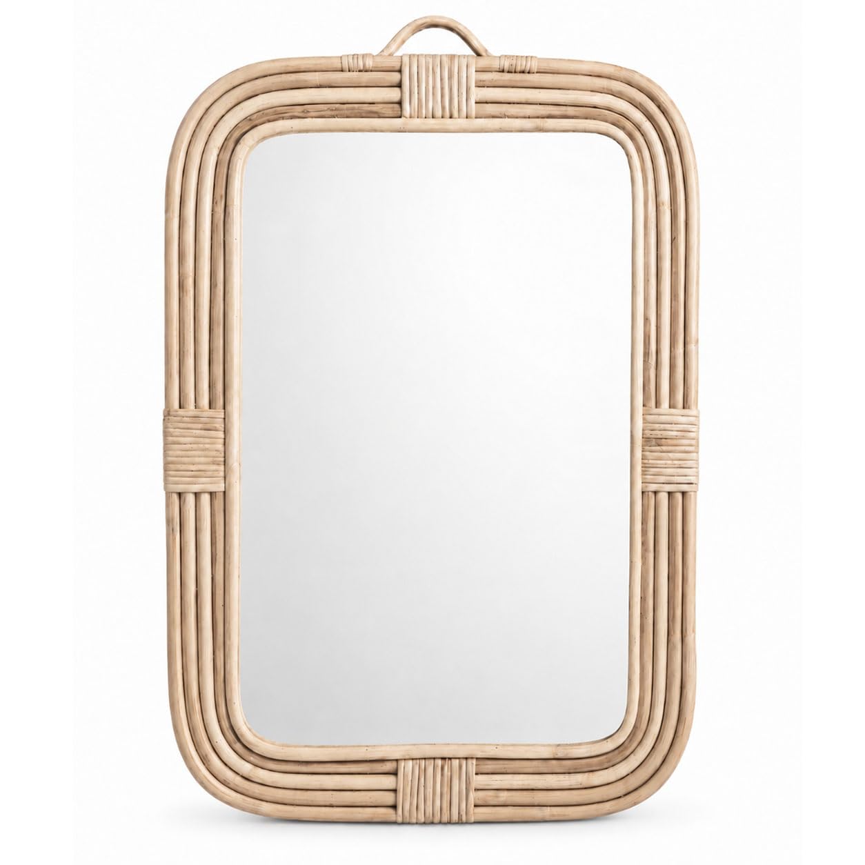 Decorasian Specchio da parete in rattan, rettangolare (50 x 35 cm), intrecciato a mano, design bohémien, decorazione da parete sostenibile per il corridoio