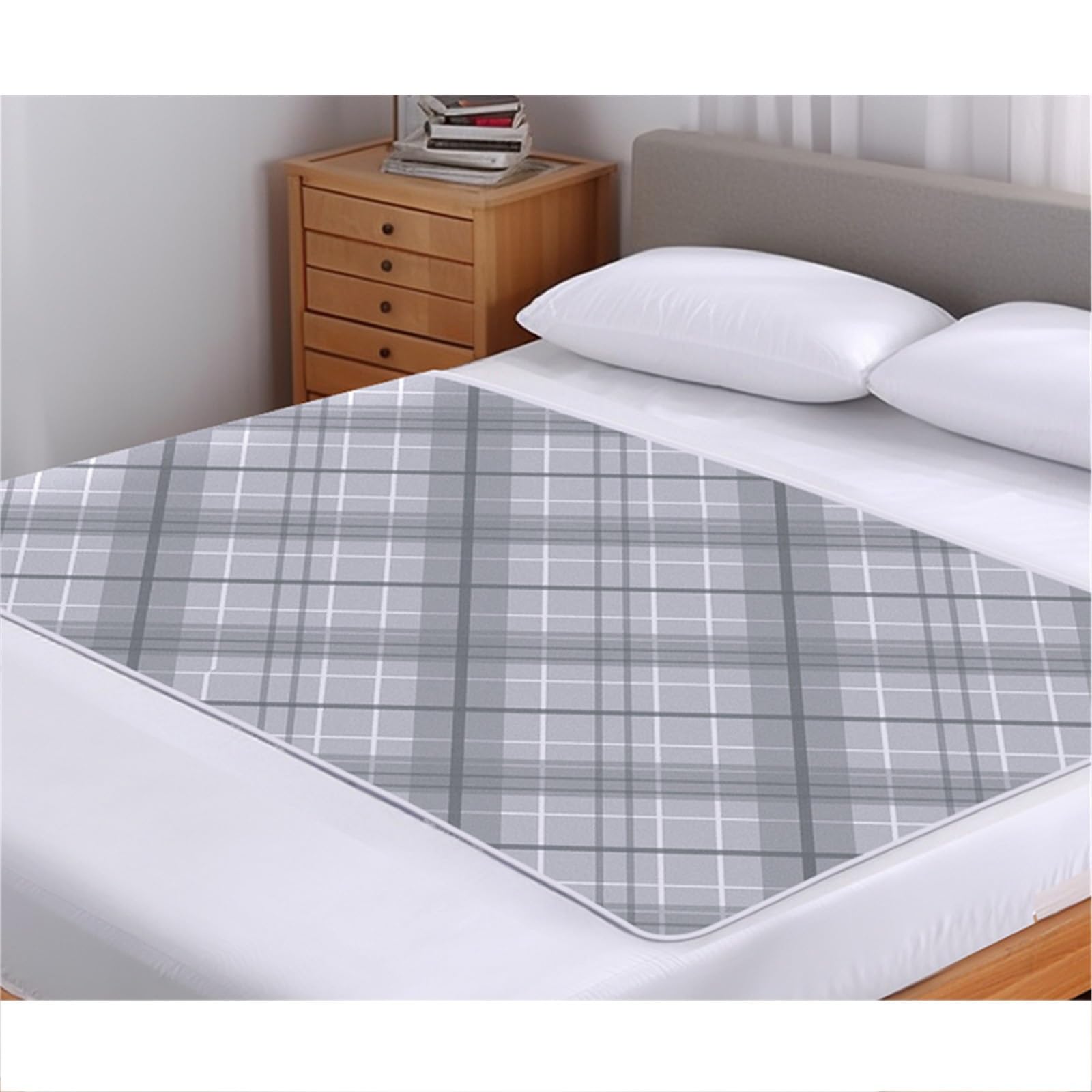 Empapadores Cama Adultos Impermeables Absorbentes Protector Colchon Protector para Adultos Formación Empapador Reutilizable A Prueba De Agua(150x200cm,Plaid-Grey)