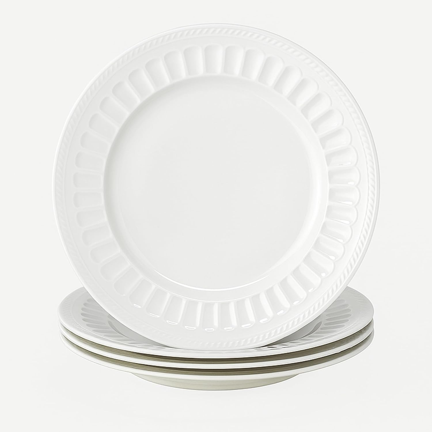 kanthea Bone China Dinner Plates, 10.5'' Ceramic Plates for Pasta, Salad, Dessert, Appetizer, Serving Dishes for Kitchen, Family Plates Set of 4, Microwave, Oven Dishwasher Safe, Embossed Patterns