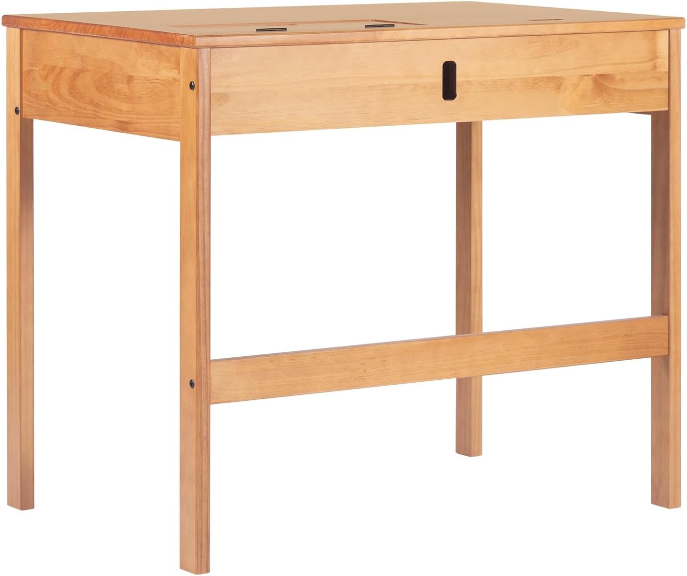 memomad Bali Home Office Bedroom Desk - Modern and Sturdy with Drawer and Storage Compartment for Stationary - Noise Free - Freestanding (35" Width, Oak Brown Solid Pine Wood)