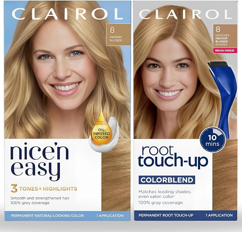Nice'n Easy 8 Medium Blonde Permanent Hair Dye & Root Touch-Up Multi-Pack Bundle