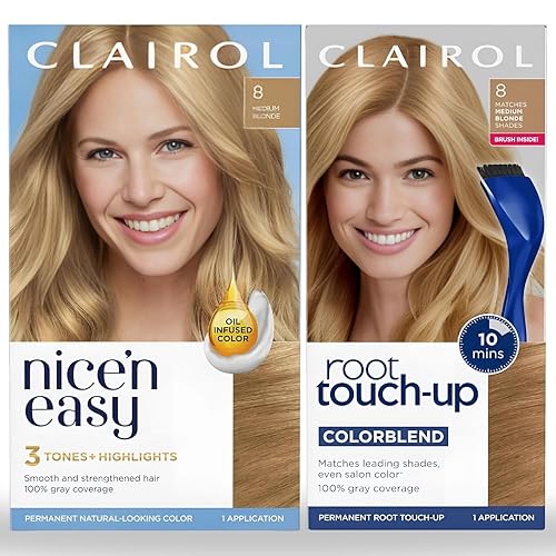 Clairol Nice'n Easy 8 - Tinte permanente para el cabello rubio medio y retoque de raíces, paquete múltiple