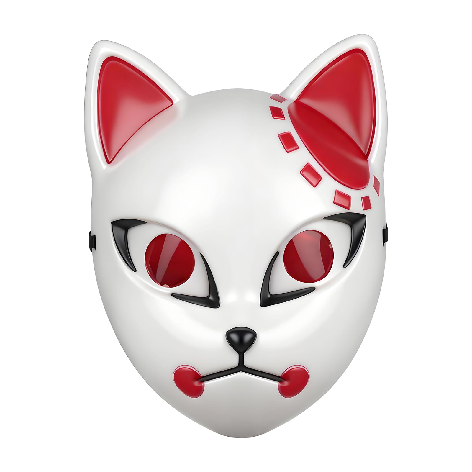 MFUOE Demon Cat Mask Japanese Style Anime Cat Slayer Mask White Red Special Hand Painted Halloween Props for Carnival Cosplay Halloween Easter