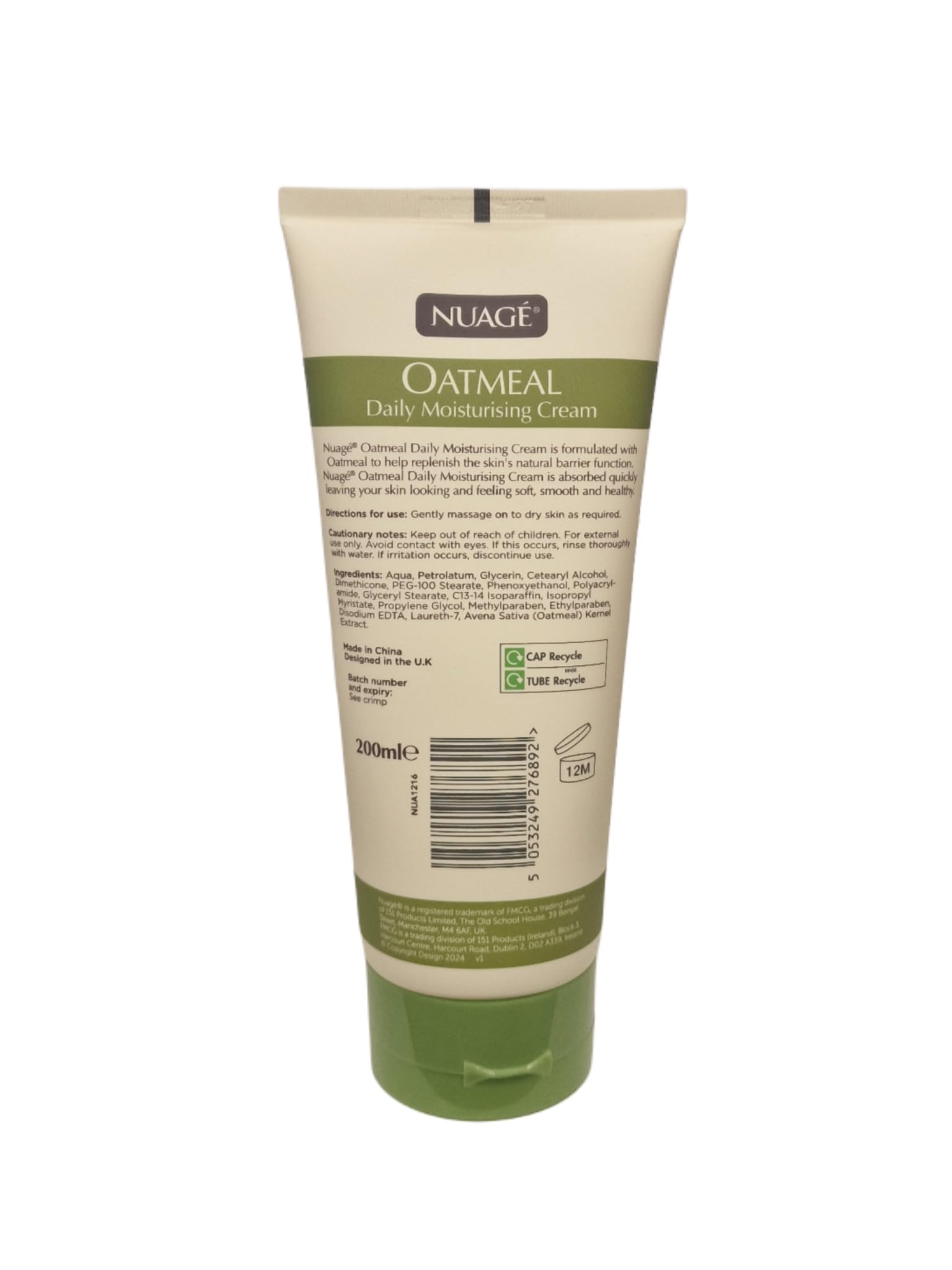 Nuage Oatmeal Daily Moisturizing Cream for All Skin Types with Soothing Oatmeal Extracts, Hydrating and Nourishing Formula, 200ml Tube - Image 4