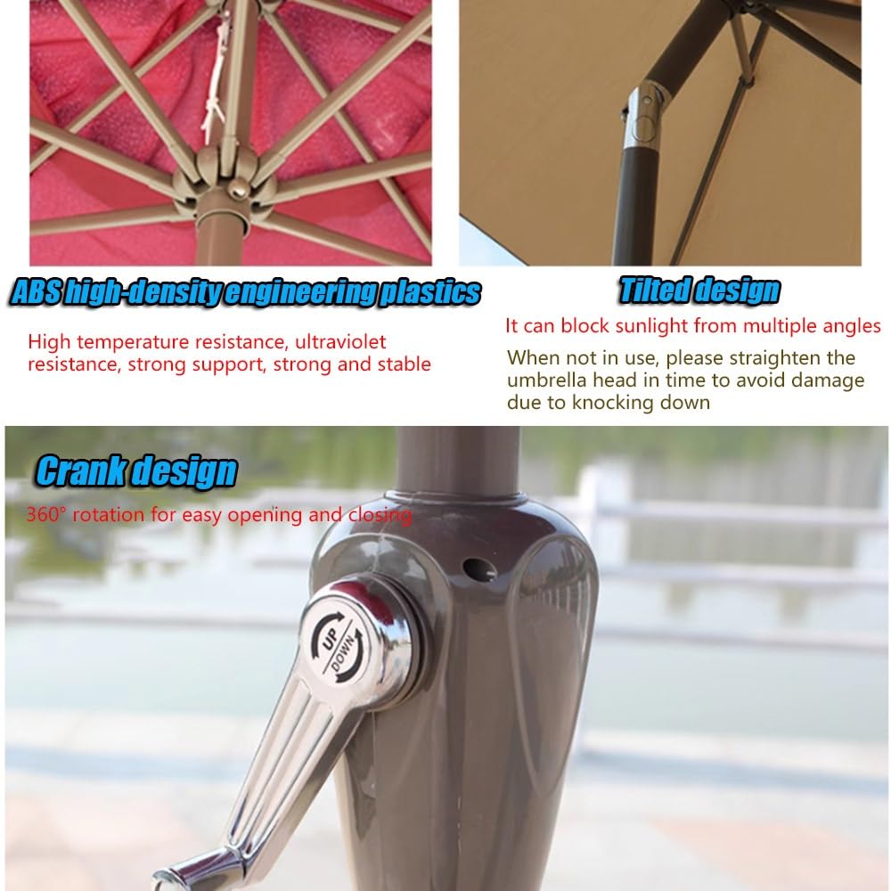 270cm Ombrello Da Patio Anti UV Ombrellone Da Giardino 8 Costole | Rotondo Ombrellone Da Balcone Con Manovella Parasole Inclinabile Palo In Acciaio