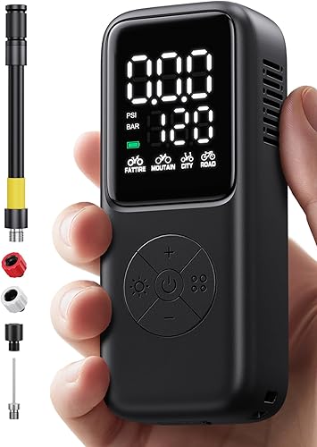 Mini bomba eléctrica para bicicleta, bomba de bicicleta de 120 PSI portátil con parada automática de calibre, bomba de bicicleta con Presta y