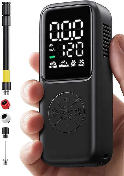 GPUTEK Mini Electric Bike Pump,120 PSI Bike Pump Portable with Guage Auto Stop, Bicycle Pump with Presta and Schrader, Bike Tire Pump Valve for Road Bicycle, Mountain Bike, E-Bike,Sports Ball