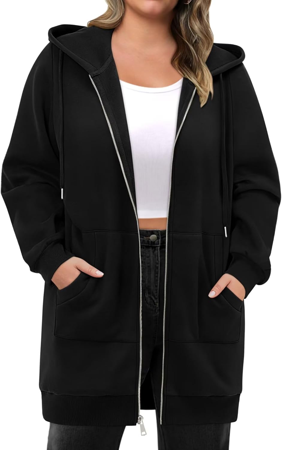 StunShow Womens Plus Size Hoodies Zip Up Oversized Y2k Drawstring Sweatshirt Casual 2025 Fleece Jacket with Pocket - Image 2