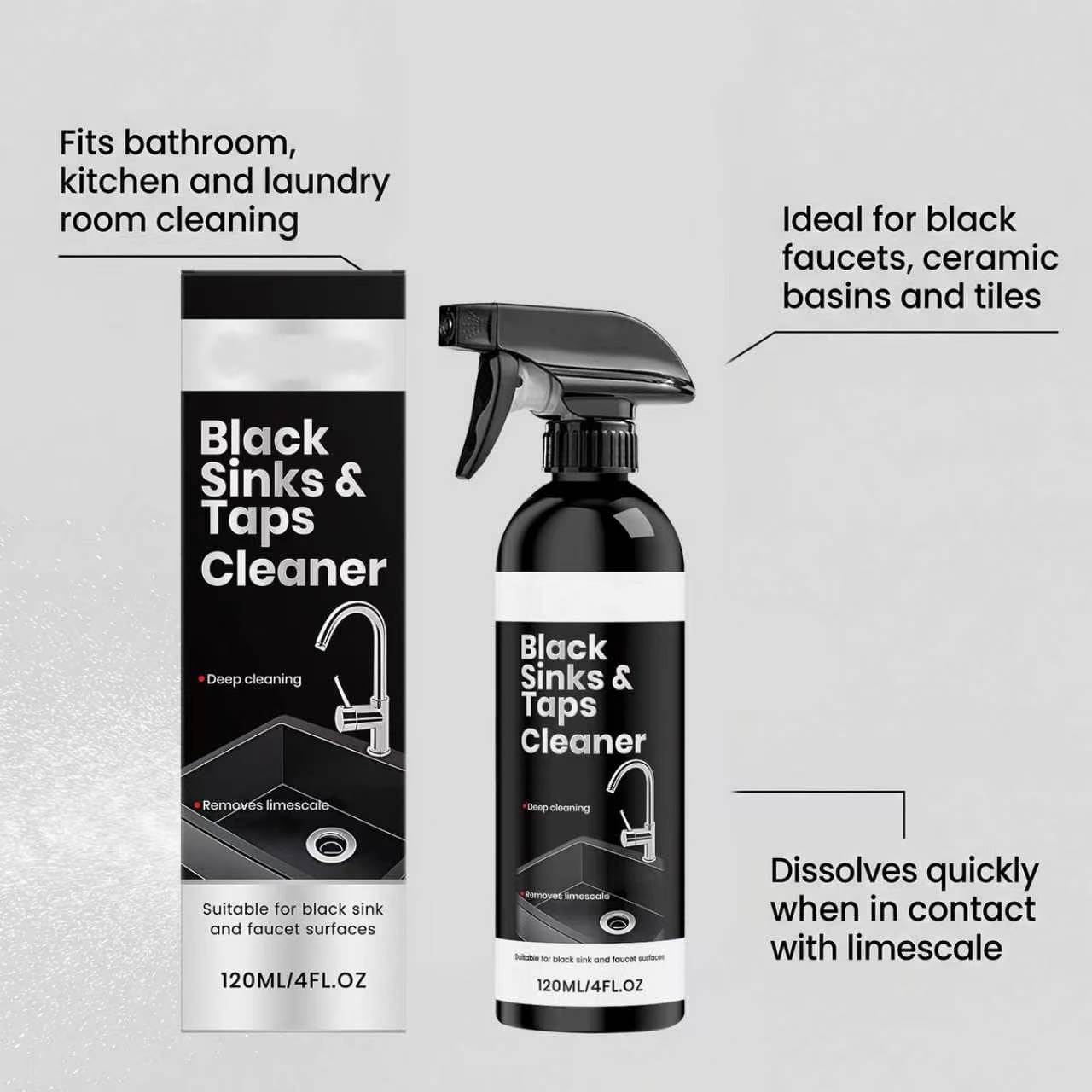 Potente limpiador de manchas de fregadero de espuma, color negro, limpiador de manchas de agua dura, eliminador de manchas de óxido para grifos de metal (5 unidades)