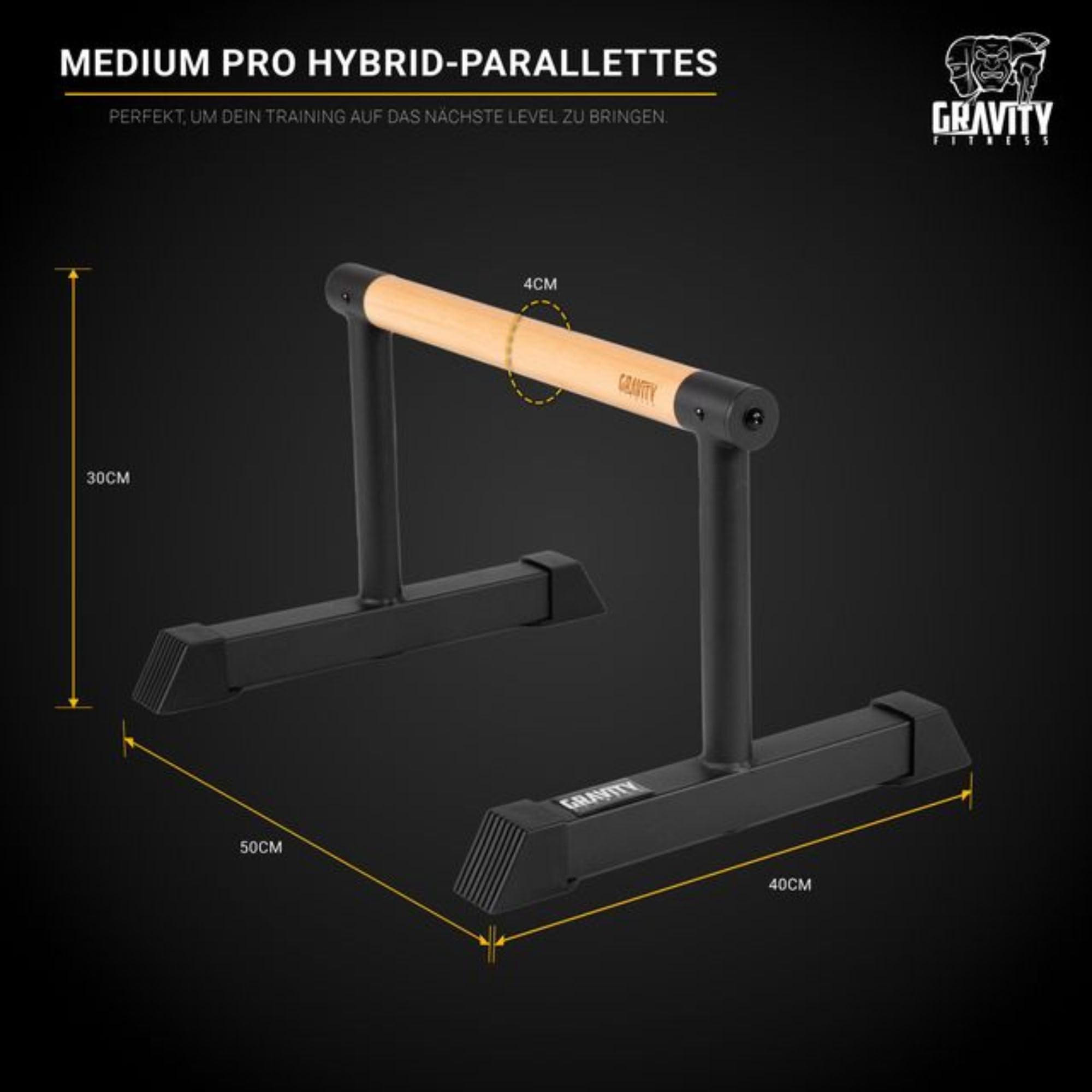 Gravity Fitness Parallettes Bars mit Hybrid-Holzgriffen, stabil für Calisthenics, Gymnastik, Krafttraining, tragbar & leicht für Zuhause oder kommerzielles Fitnessstudio