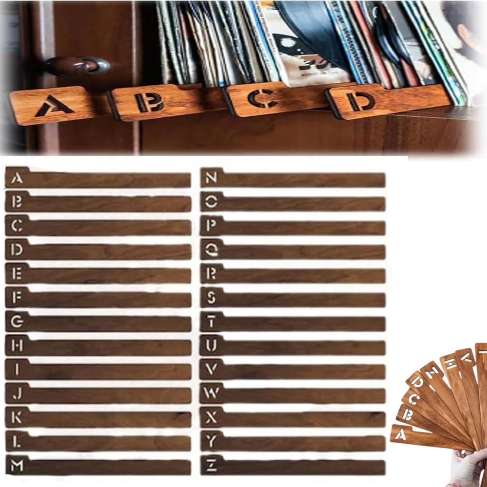 Divisori in legno per dischi in vinile, 26 guide alfabetiche A Z per raccoglitori, separatori per libri, raccoglitori, raccoglitori, raccoglitori.