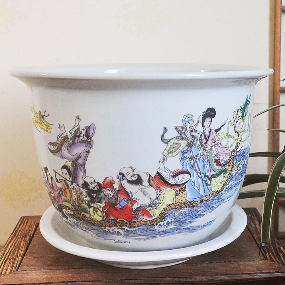 Doniczka do kwiatów w stylu chinoiserie, doniczka do orchidei, ceramiczna doniczka do sukulentów, doniczka orientalna, biała ceramiczna doniczka do roślin doniczkowych,34 * 23cm
