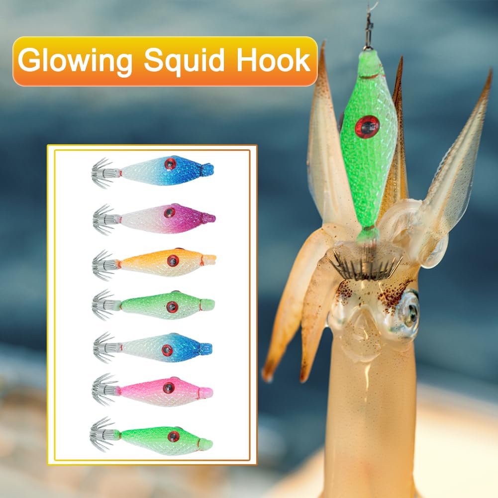Señuelo De Calamar Luminoso AMZLORD Con Anzuelo Doble - Brillante En La Oscuridad, 8cm, Para Pesca En Agua Salada Y Dulce