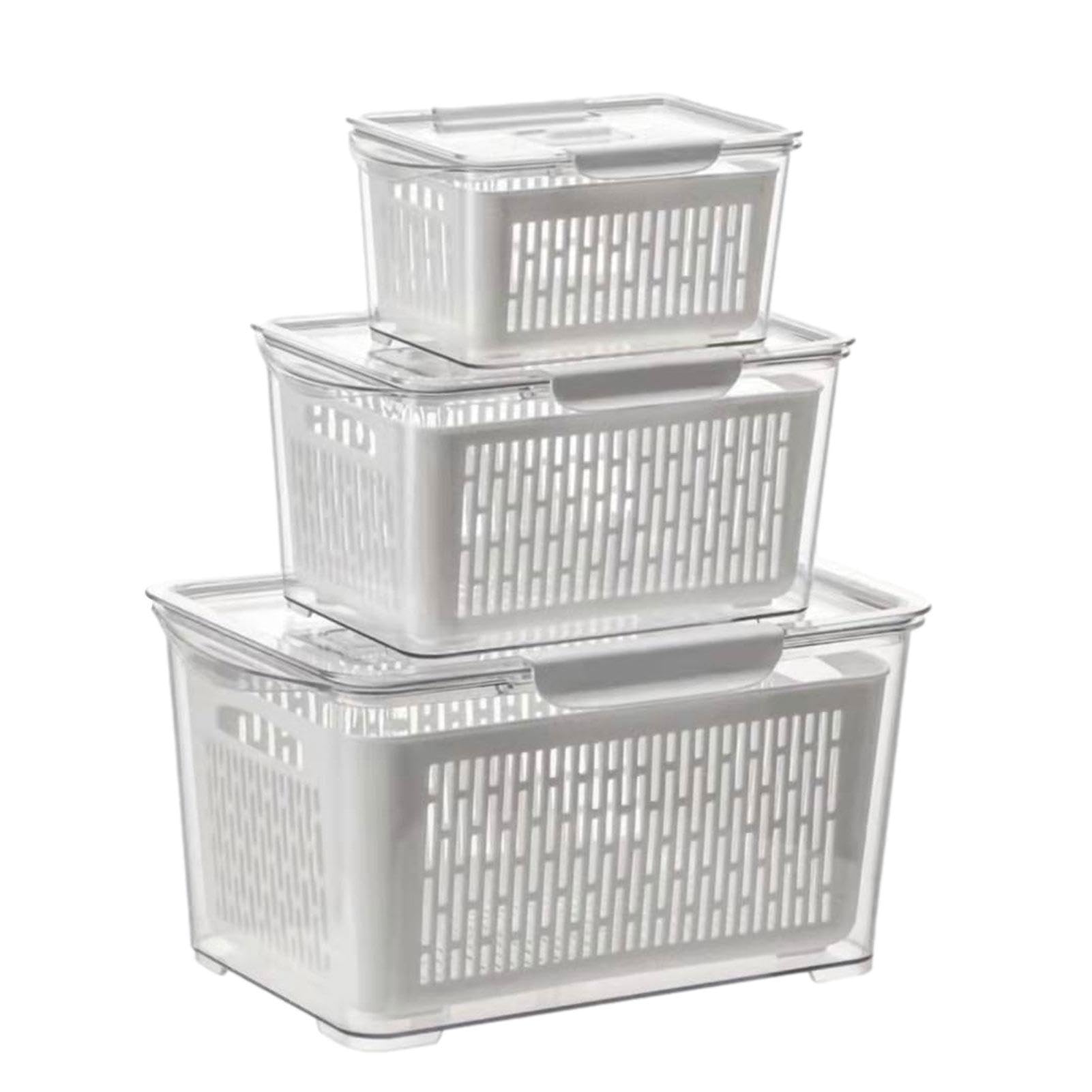 Behälter für Kühlschrank-Organizer, Obstsiebbehälter, stapelbares Obstsieb | mit 3-teiliger Kühlschrank-Box | Lebensmittelbehälter Set mit Manig