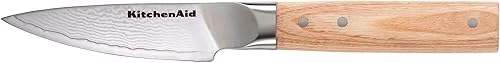 Miniatura 9 de KitchenAid Cuchillo Santoku forjado prémium de 5 pulgadas, hoja de acero de damasco AUS-10, mango de madera de Pakka con triple remache, cuchillo de