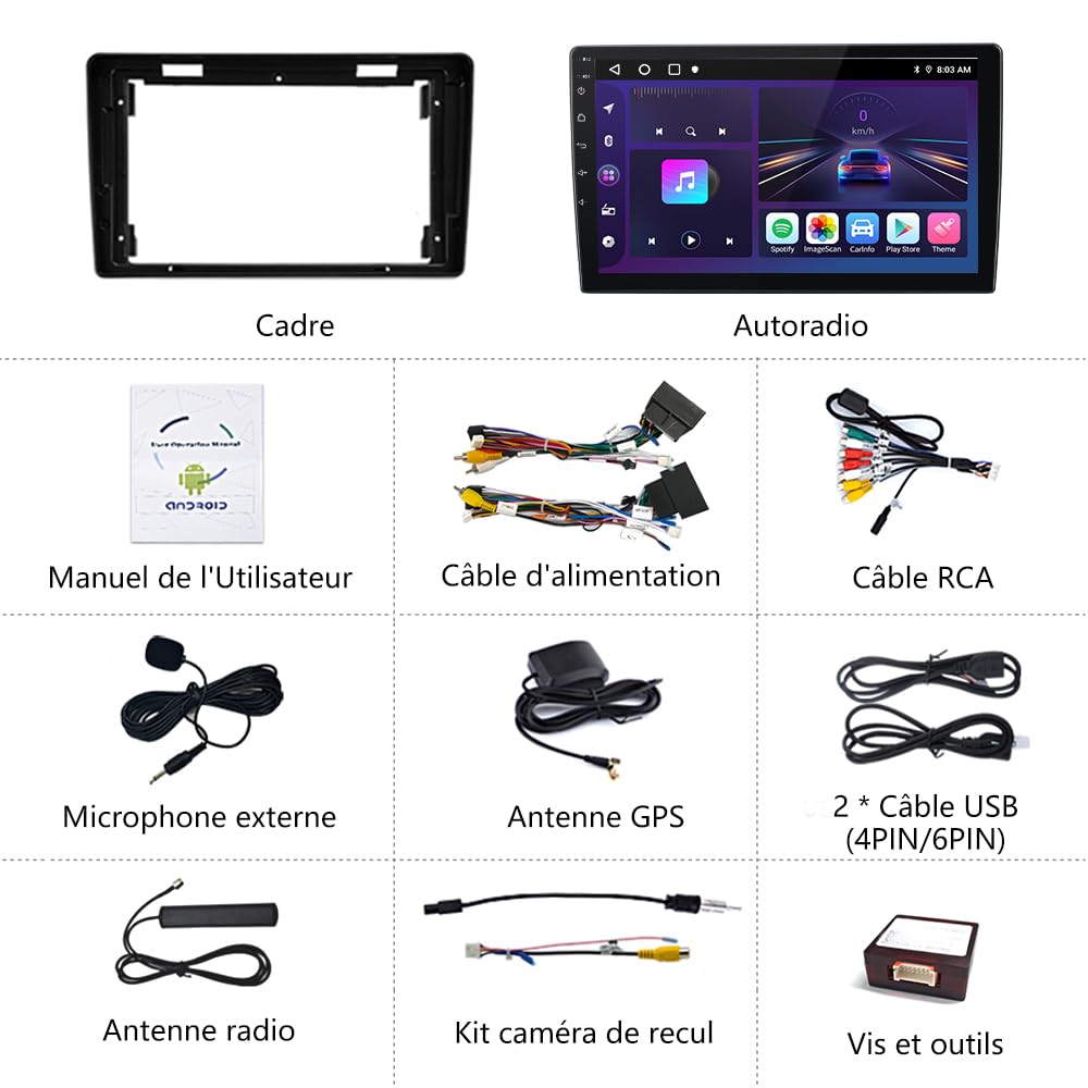 AWESAFE Autoradio Android 13 [6Go+128Go] pour Citroen Berlingo 2 B9 (2008-2019) /Peugeot Partner avec 4G Carplay Android Auto 9 Pouces Écran GPS BT WiFi USB DSP Commande au Volant