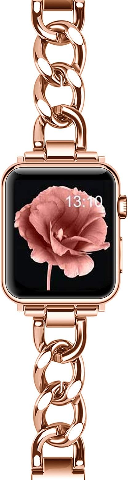 EverSnows Stainless Steel Bands Compatible for Apple Watch Band iWatch SE SE2 Series 8/7/6/5/4/3/2/1, Dressy Fancy Cowboy Chain Metal Bracelet for Women Man