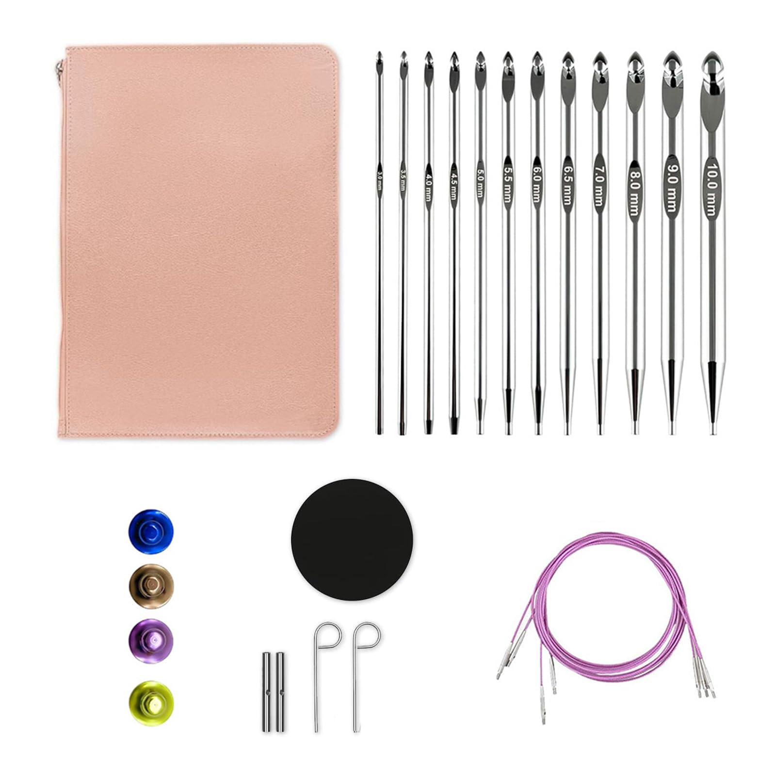 Tunisian Crochet Hook Set 3mm-10.0mm Crochet Set Interchangeable Hook with Storage Bag Knitting Supplies Interchangeable with Storage Bag