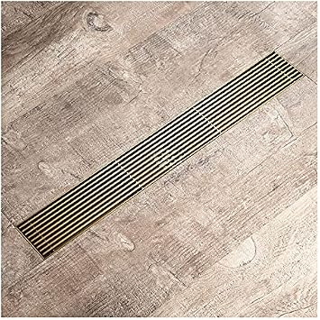 Antique Bronze Linear Shower Drain with Removable Cover Grate Brass Floor Drain for Bathroom Shower Hidden Design