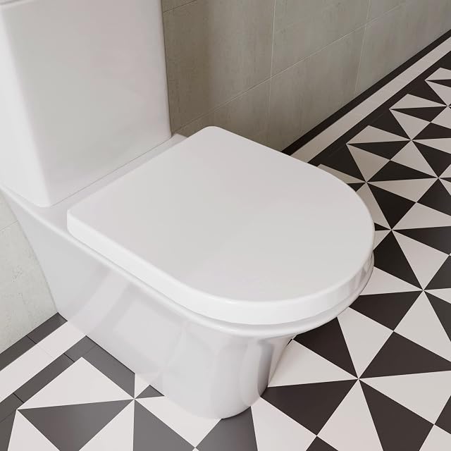 Croydex WL601522H Flexi-Fix Eyre D-Shape Always Fits Never Slips Slow Close Anti Bacterial Toilet Seat, White, 43 x 36.5 x 5.2 cm