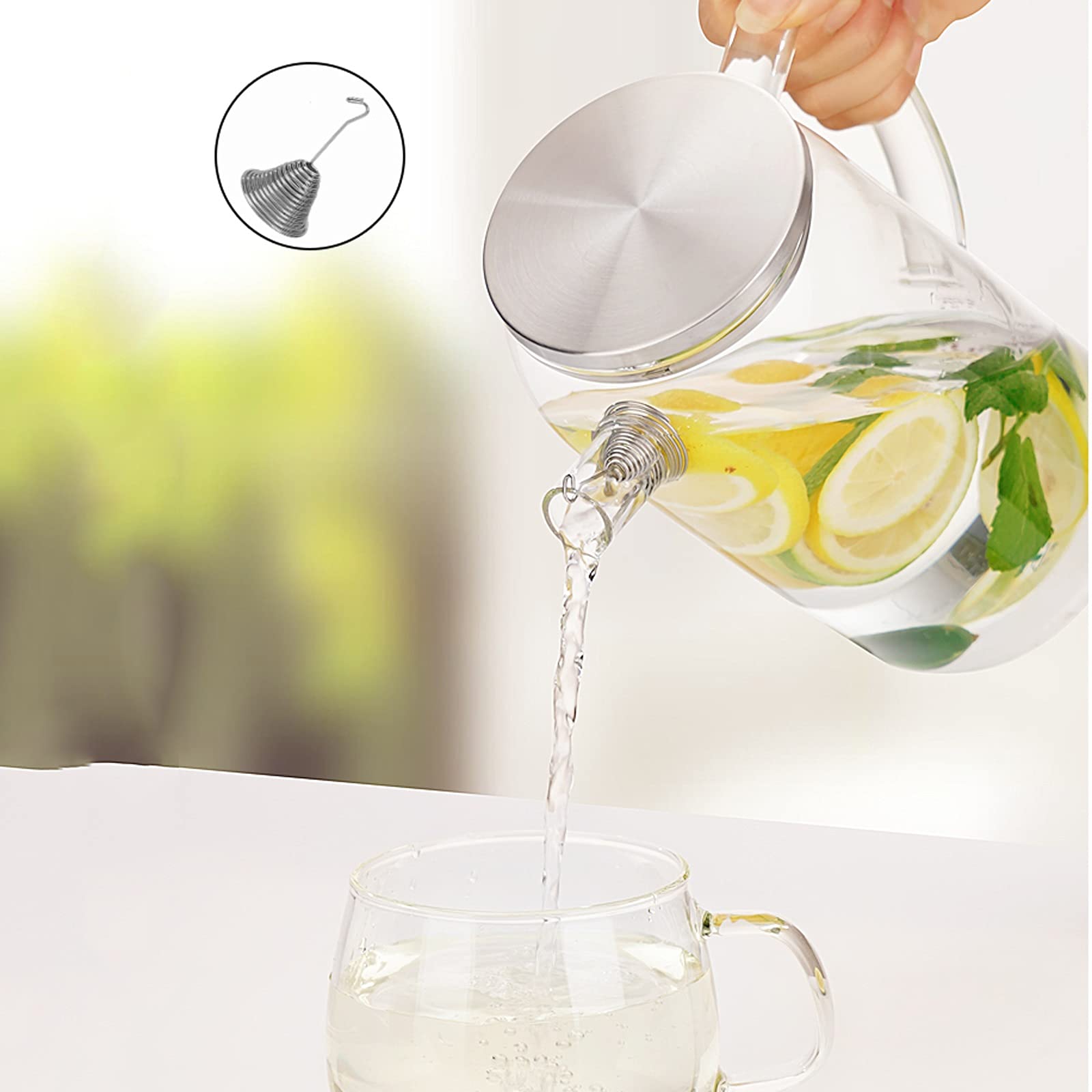 Jarra Agua Fria Jarra de vidrio para el hogar con cubierta de acero inoxidable Estilo japonés CAPACIDAD GRANDE CAPA FRÍA CARAFE PARA JUGO, LECHE, BEBIDAS CALIENTES Y FRÍAS Jarra Agua Detox Frutas