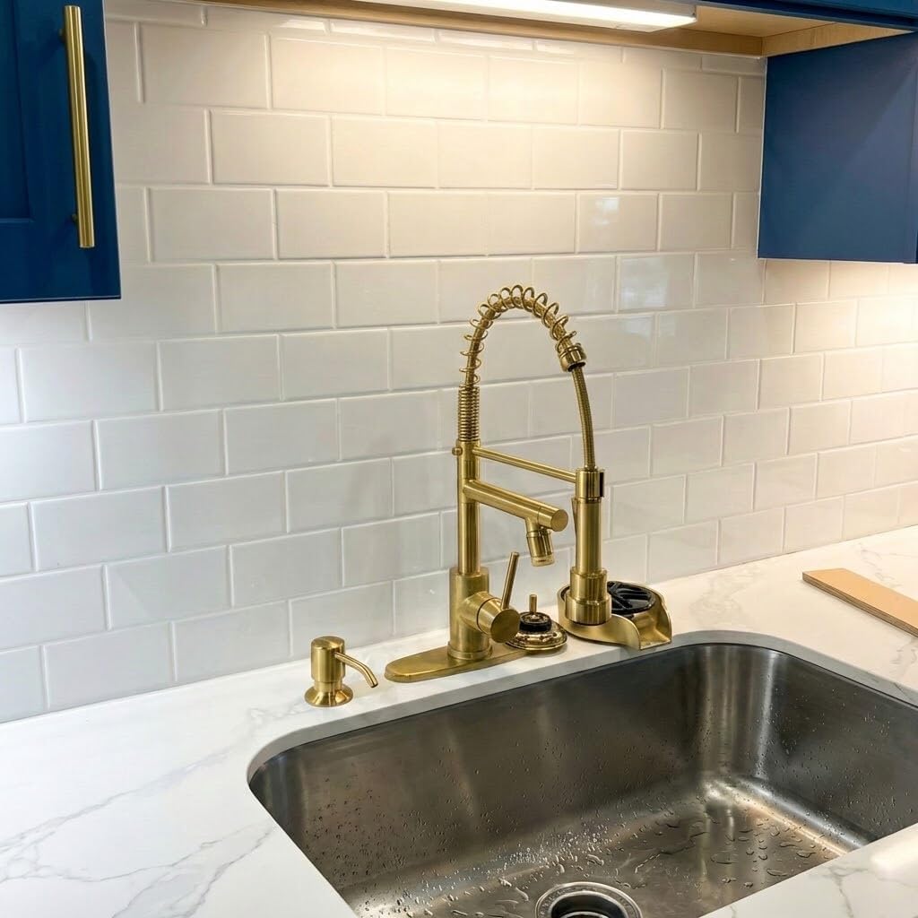 From Plain To Beautiful In Hours 129 Subway PVC 2' x 8' Glue-up Backsplash Panels (Covers / 32 sq.ft), Gloss White, 2 Piece