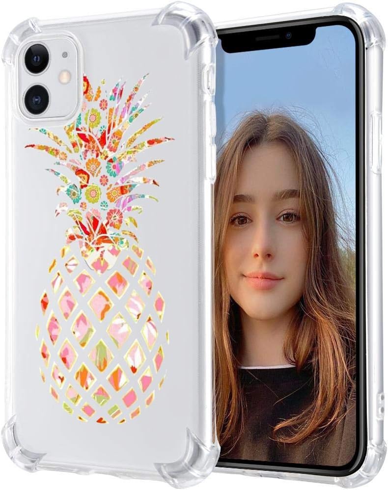 Joyland Colored Pineapple Pattern Designed for iPhone 12/12 Pro Case, Shockproof Phone Case Slim Soft TPU with Bumper & Four Corner Reinforced Protective - Transparent