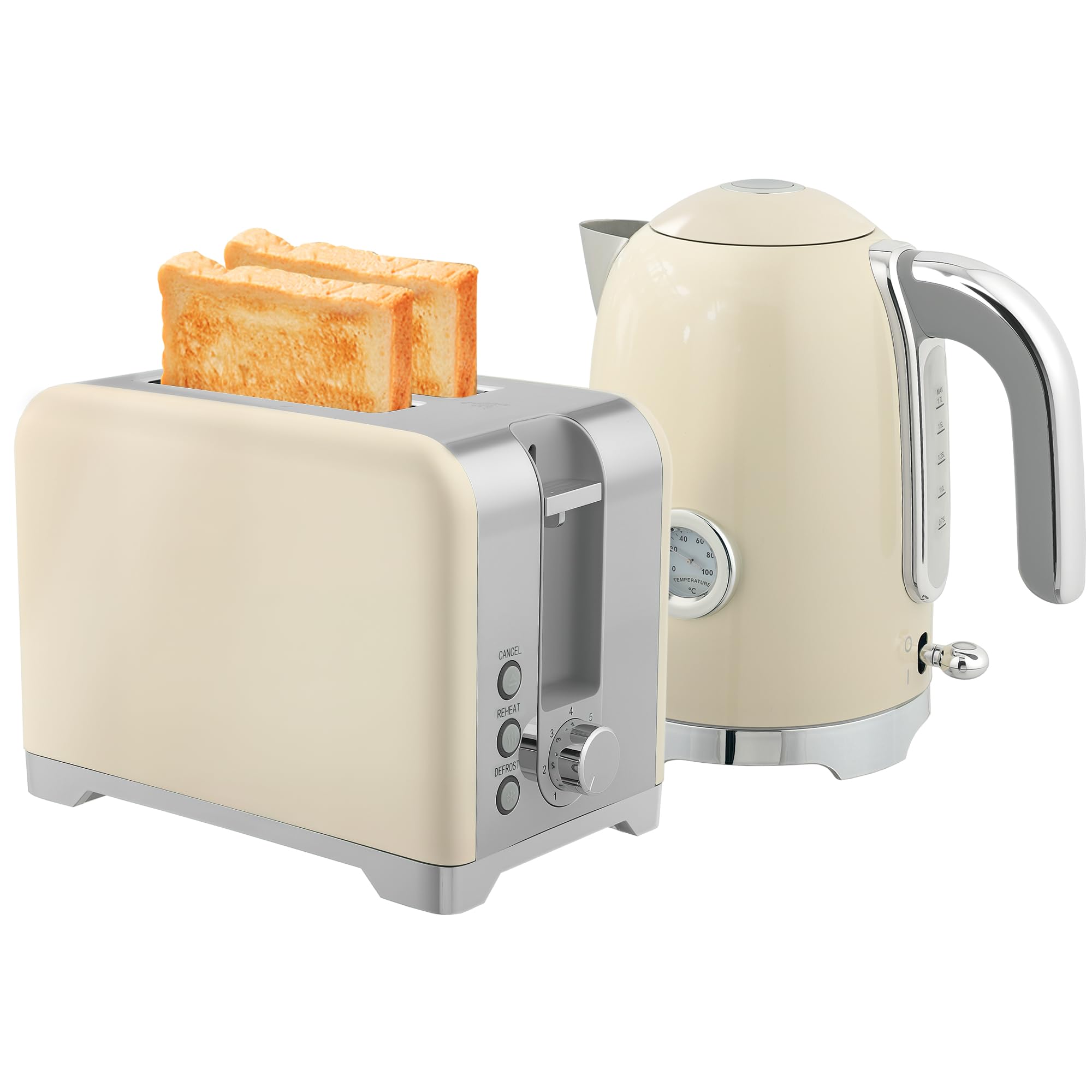 HOMCOM Wasserkocher Toaster Set, 2200 W, 1,7 L Edelstahl, Frühstückset, Cremeweiß