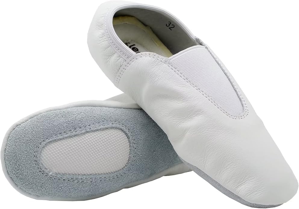 Scarpette Pelle Ginnastica Artistica, Ritmica, Yoga, Pilates, Karate, Pre Gara (37, Bianco)