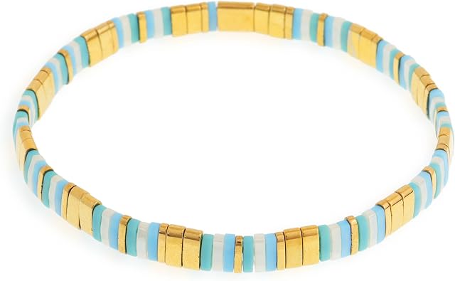Tila Flat Beaded Bracelets for Women, Unique Colorful Square Beads Miyuk Link Stackable Stretch Bracelet Beach Summer Trendy Jewelry Gift