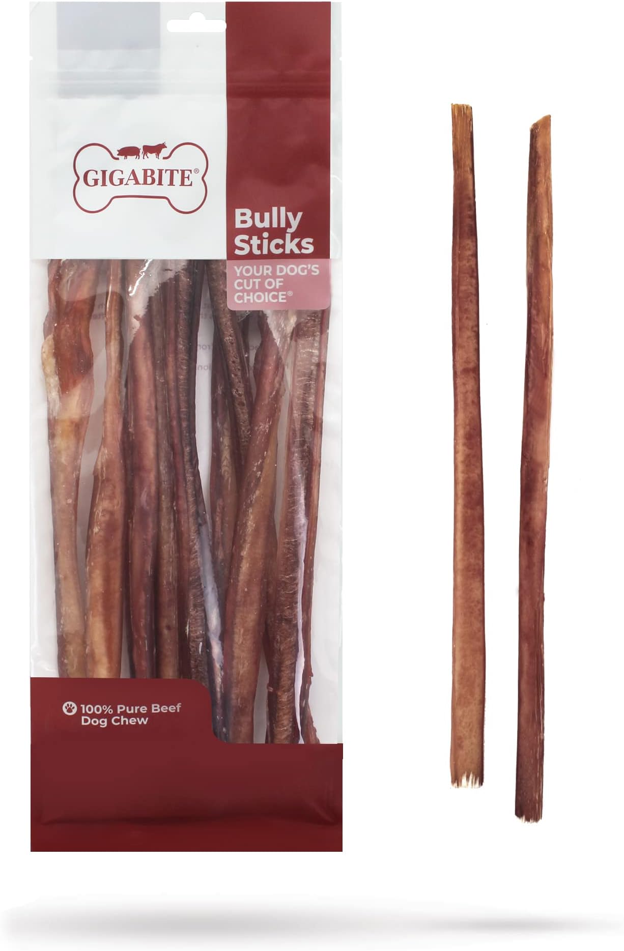 GigaBite Bully Sticks for Dogs All Natural Beef Pizzle Dog Chews, Odor & Rawhide Free Dog Treats, Long Lasting High Protein Chews Digestible Dental Dog Treat - Sticks (Half-cut 12"), Pack of 10