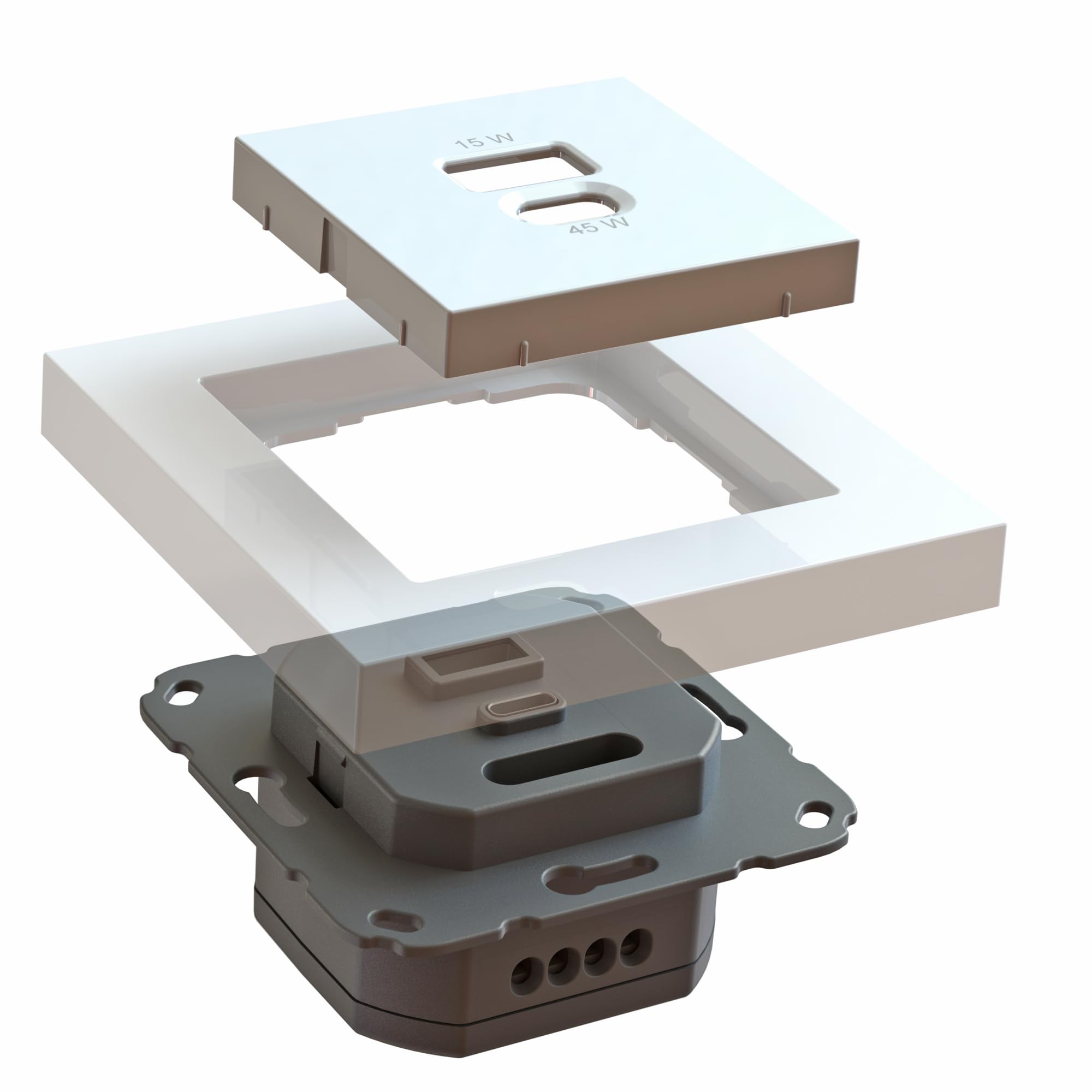 Podtynkowa stacja ładująca USB, USB-C 45 W + ładowarka USB-A 15 W, biała matowa