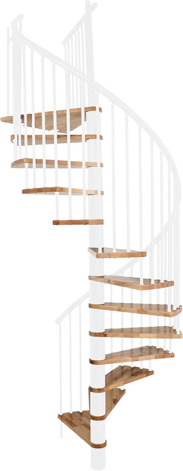 Austrian Indoor Spiral Staircase, Beech Wood Lacquered Steps, Aluminum Handrail & Steel Spacers Railing in 3 Colors, 47.24" Diameter 13-Step Kit, Please Get a Shipping Quote from us Before Order