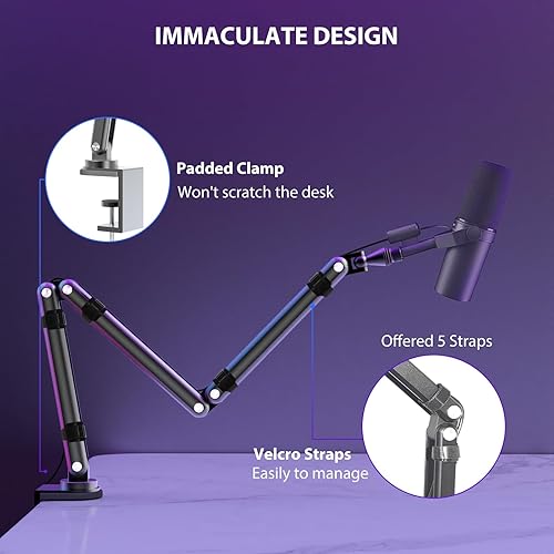 Miniatura 7 de Brazo de brazo, brazo de micrófono mejorado con aleación de aluminio resistente, totalmente ajustable, abrazadera de montaje de escritorio, soporte